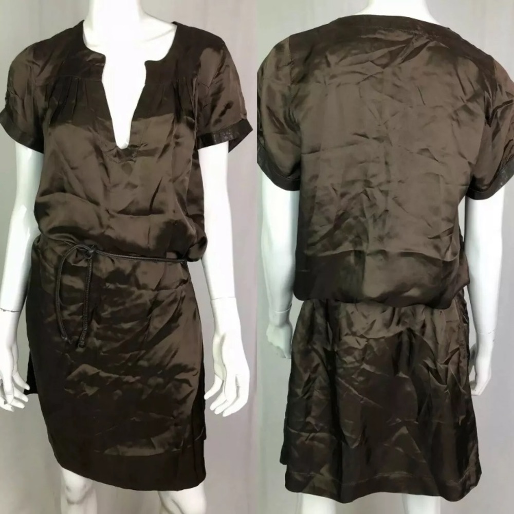 Humanoid Pleated Viscose Leather Tunic Shirt Dress